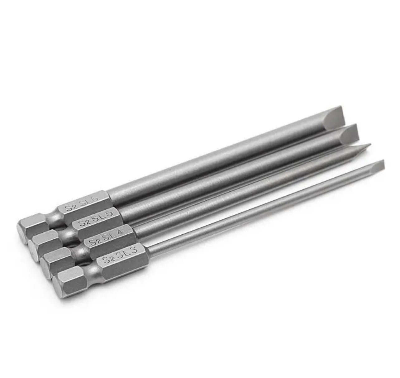 100mm Slotted Screwdriver Bit Flat Head 1/4" Hex Bit - 4 in Pack -